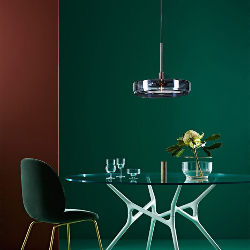 Modern Artistic Single Pendant Light Wrought Iron Circular Hanging Lamp with Glass Shade