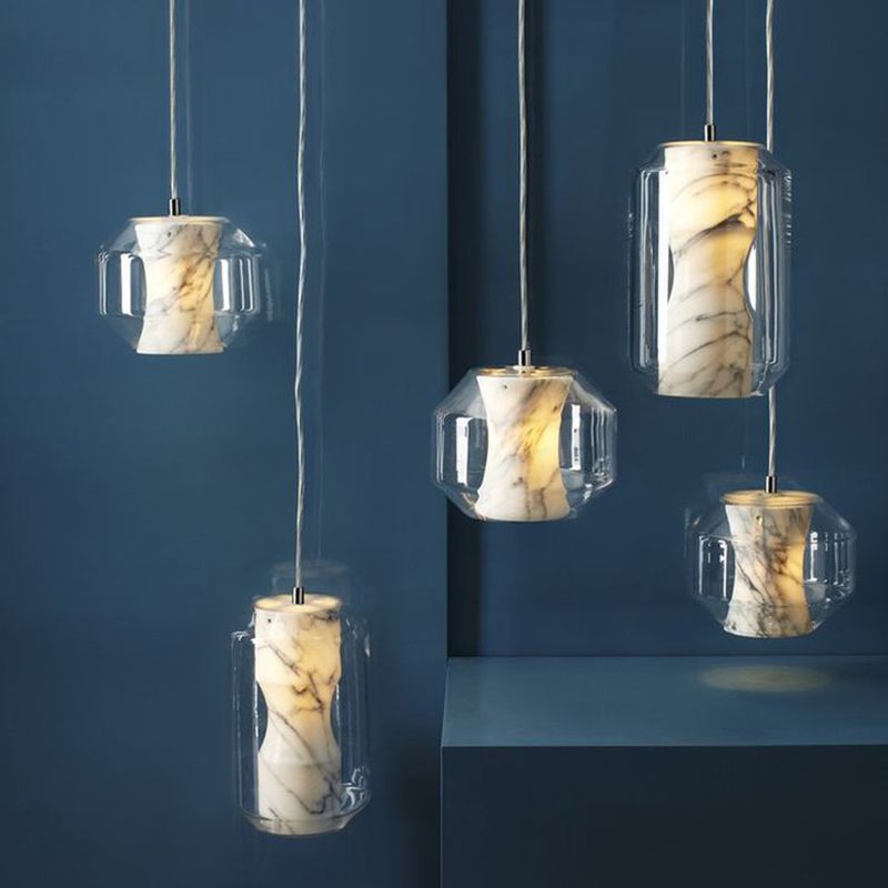 Pendentif de style moderne pierre lumineuse 1 lumière suspendue Lumière en blanc pour le chevet