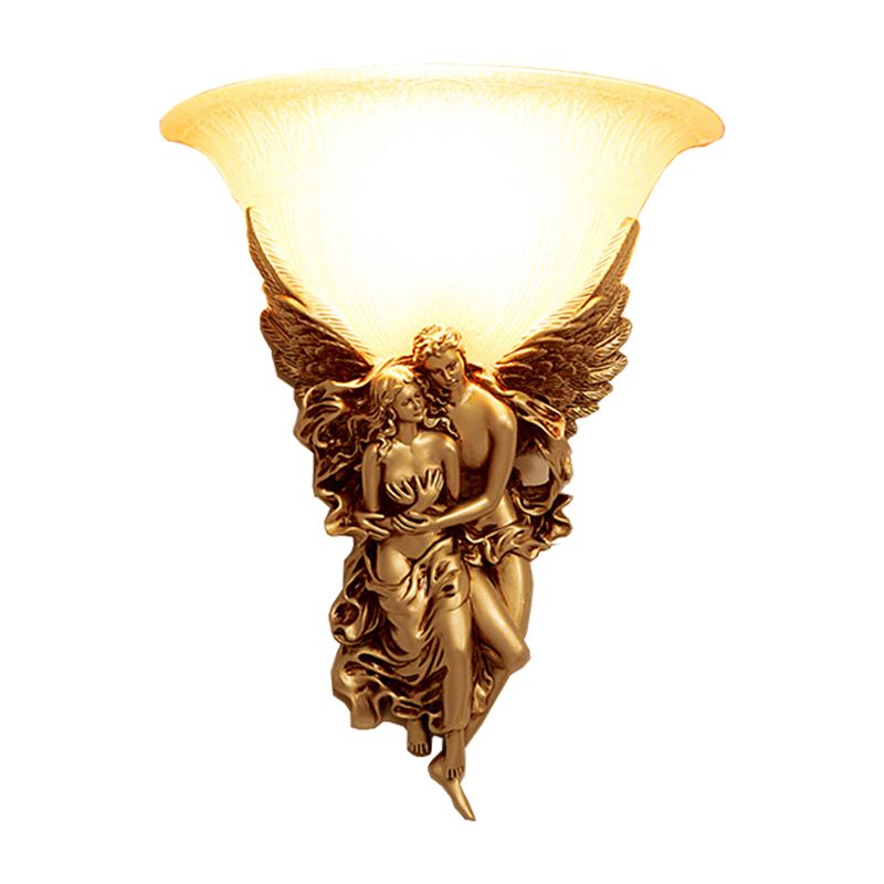 Single Head Sconce Light Farmhouse Bowl-Like Milky Glass Wall Mounted Lamp with Angle Decor in Gold