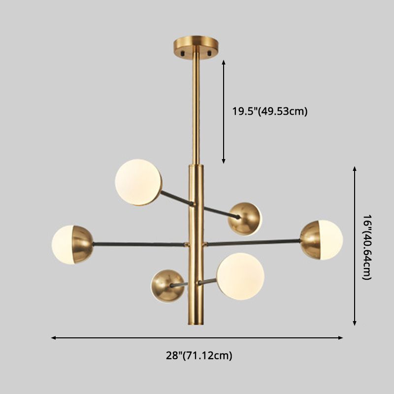 Gold Vertical Pendant Chandelier Postmodern Opal Ball Glass Hanging Light for Dining Room