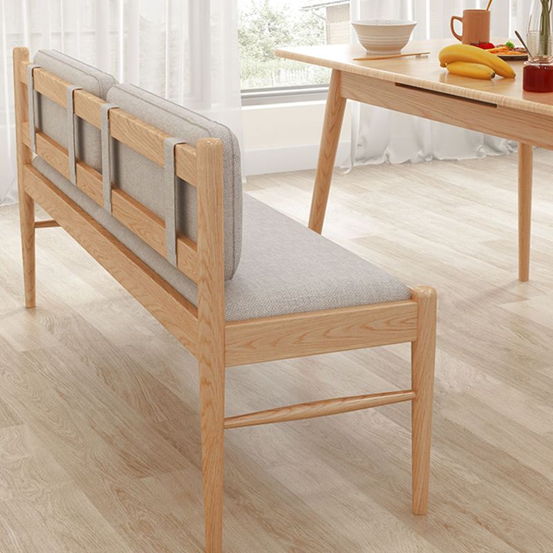 Contemporary Solid Wood Bench Cushioned Backrest Seating Bench with 4 Legs