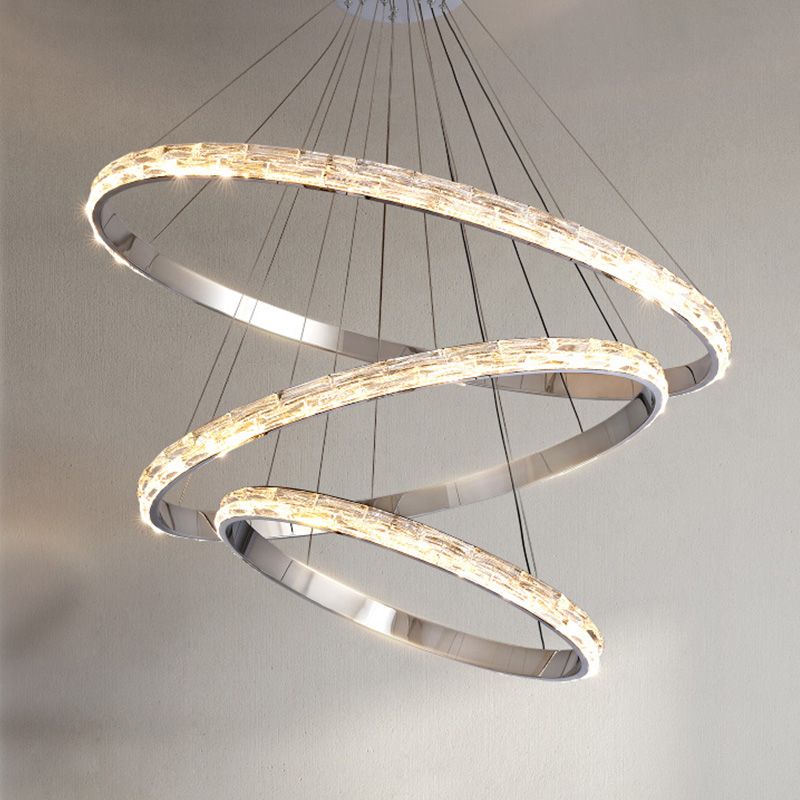 Silver Simplicity Chandelier Crystal Hanging Lamp for Living Room Dinning Room