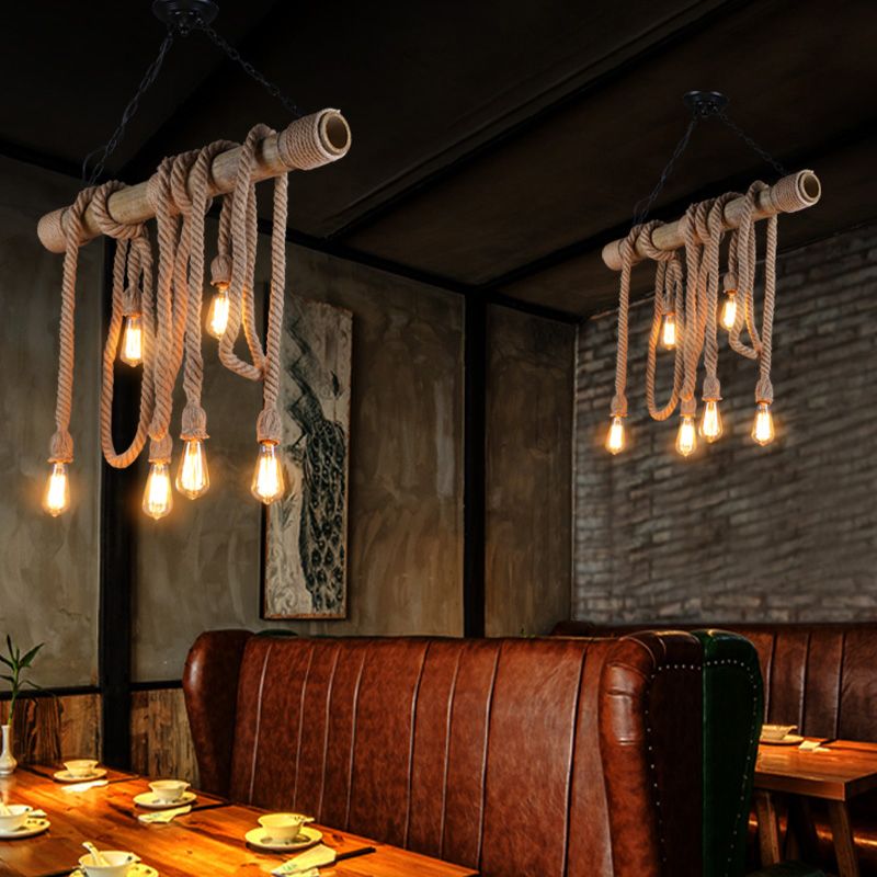 Industrial Style Exposed Bulb Island Light Rope Chandelier Lamp for Restaurant