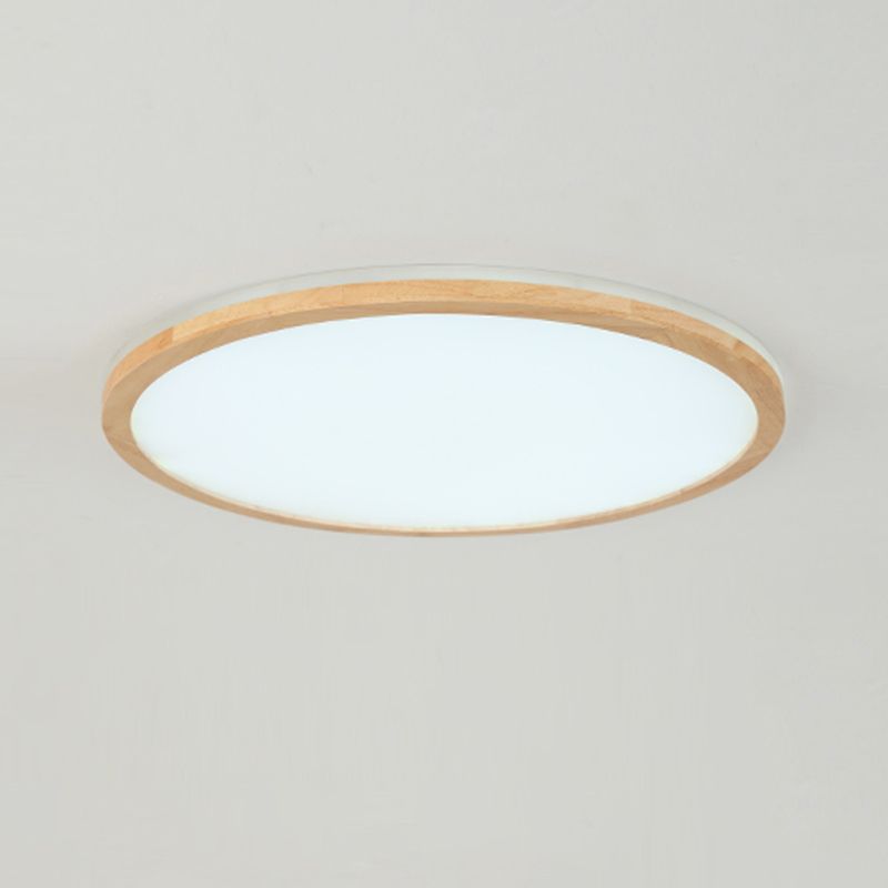 Modern LED Wood Flush Mount Circle Shape Ceiling Light with Acrylic Shade for Living Room