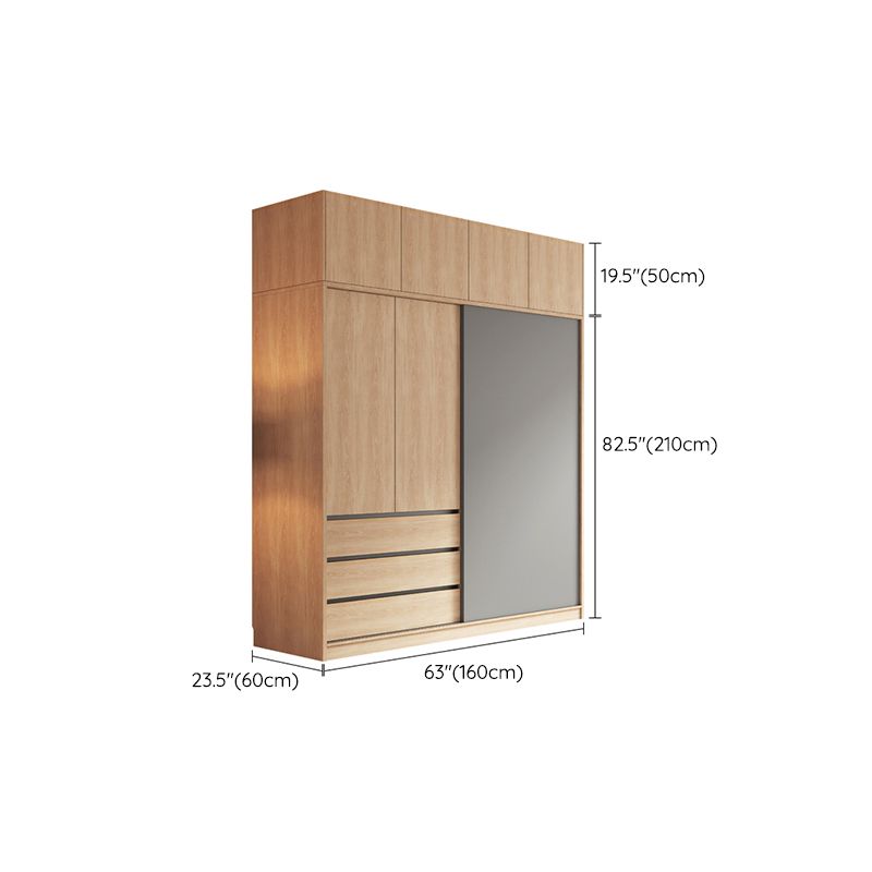 Bedroom Sliding Door Storage Cabinet Light Wood Finish Modern Cabinet with Drawers