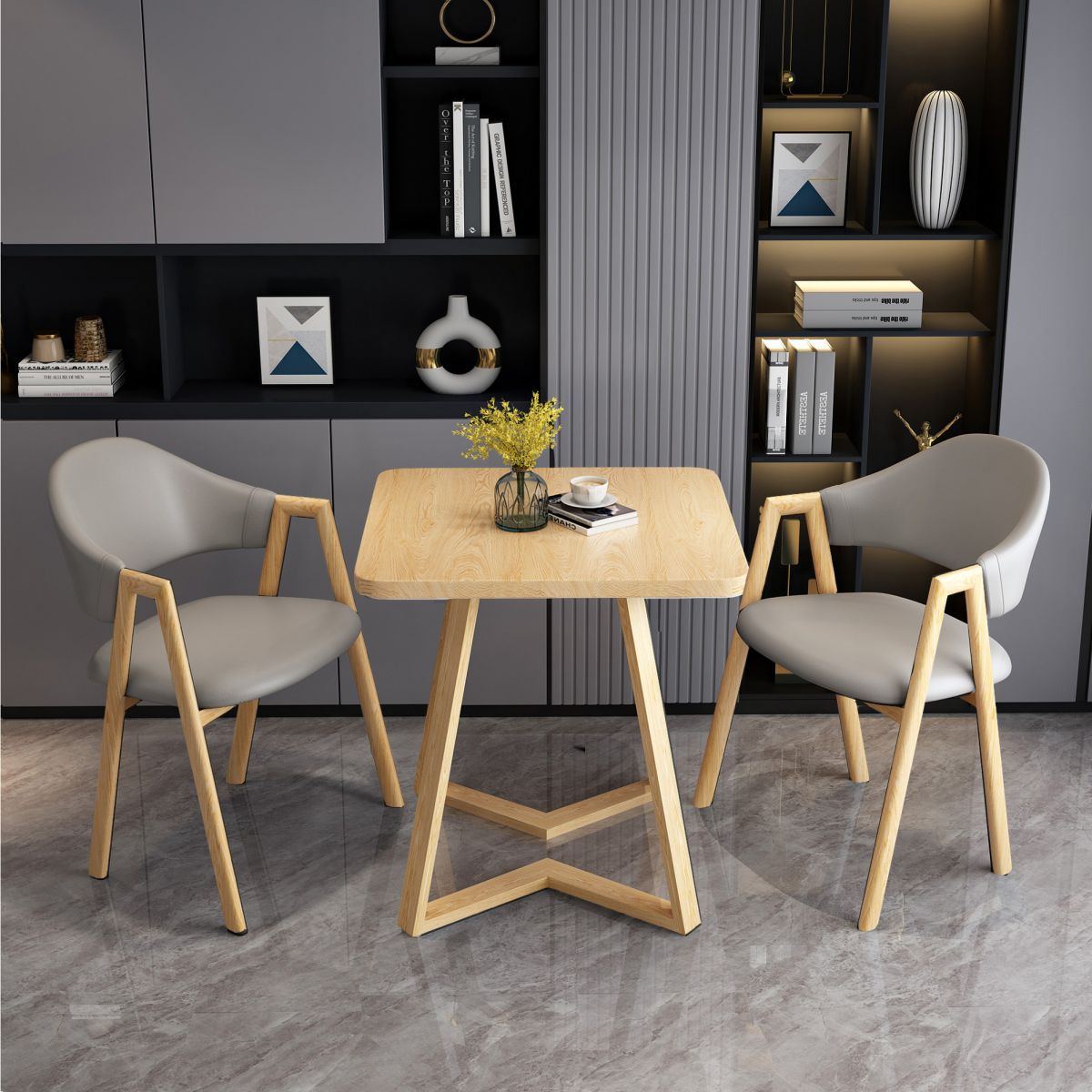 Modern Wood Dining Table Square Dining Table with Double Pedestal for Home