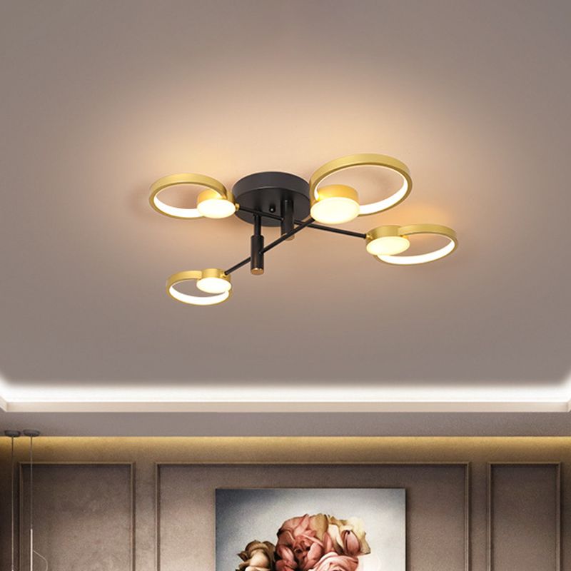 Branch Semi Flush Mount Chandelier Contemporary Metal 4/6-Bulb Gold Ceiling Lamp in Warm/White Light