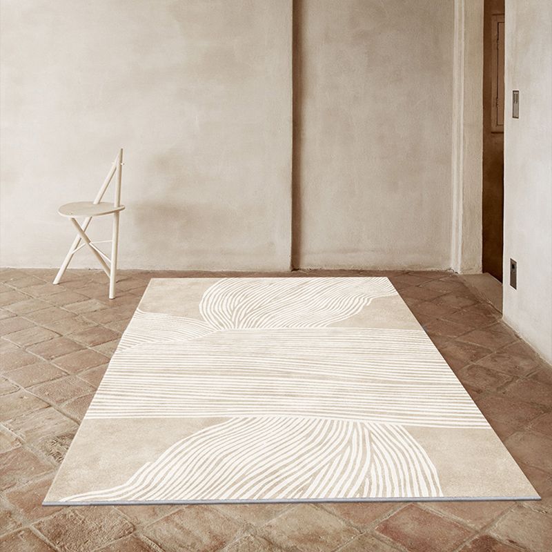 Light Brown Irregular Line Rug Polyester Simple Rug Washable Rug for Drawing Room