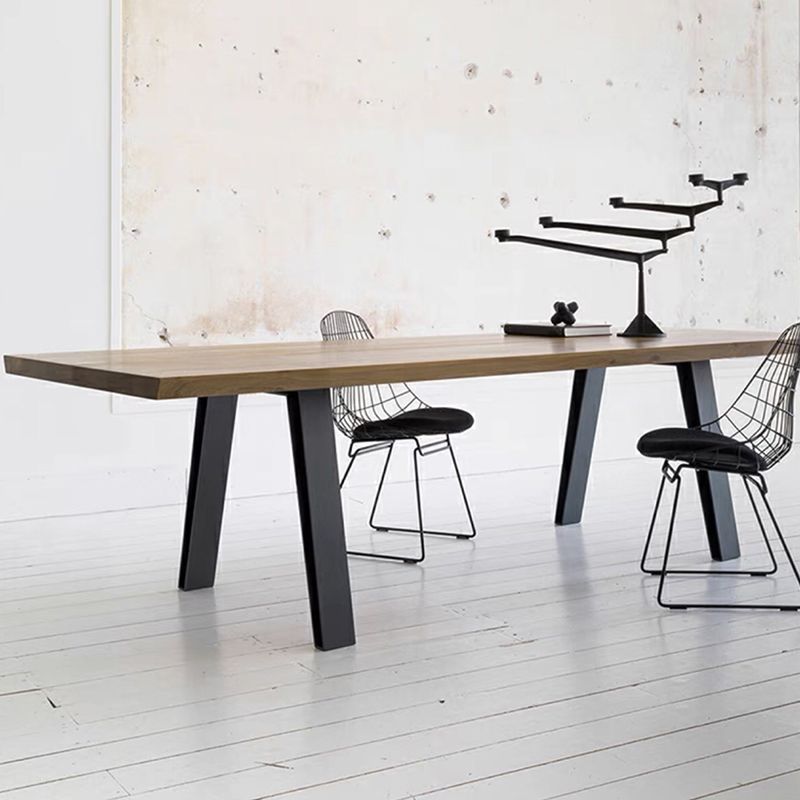 Mesa de estilo industrial con forma rectangular, mesa fija de madera maciza para uso doméstico