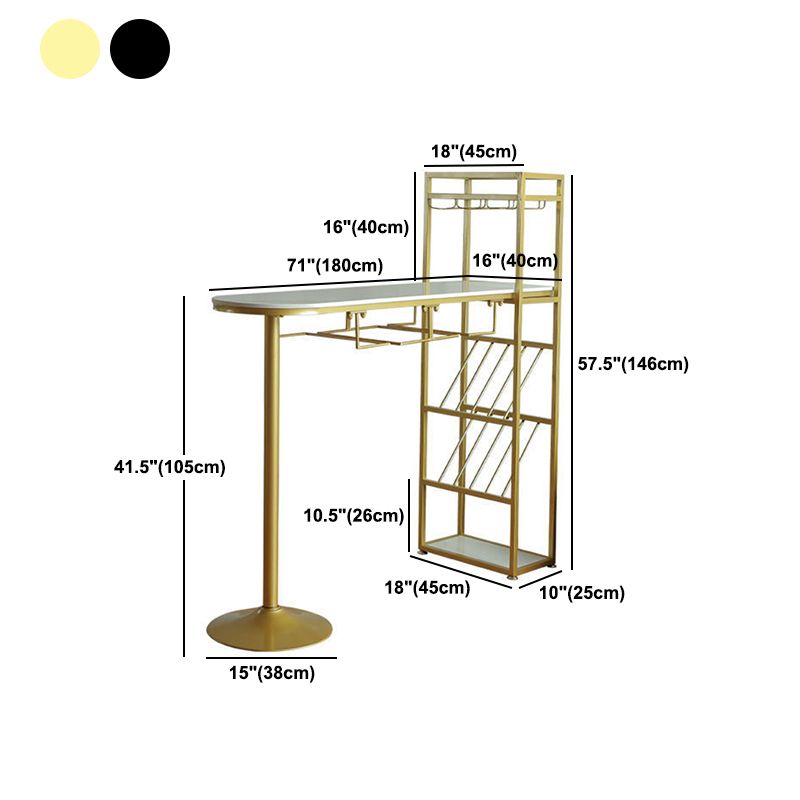 Specialty Marble Top Bar Table Glossy White Glam Pub Table with Wine Storage