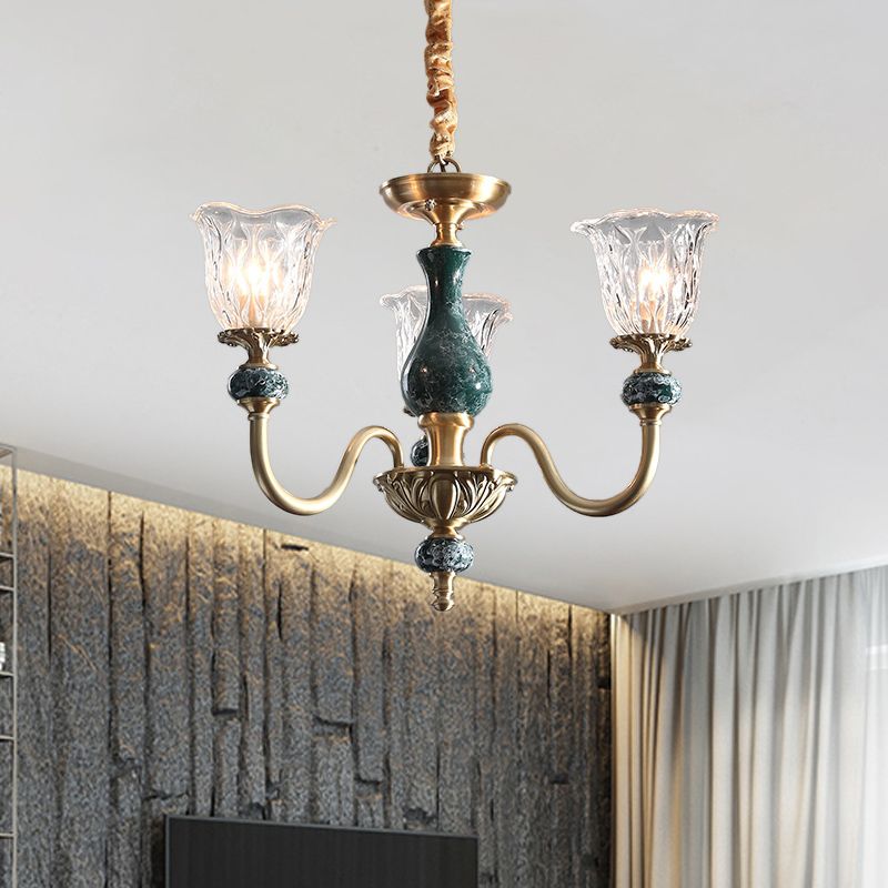 Biorini di vetro trasparente leggero appeso antico 3/8 teste sala da pranzo illuminazione lampadario in oro