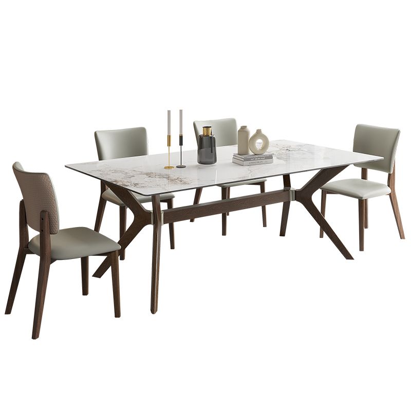 Modern Sintered Stone Top Table Rectangular Table with Wooden Base
