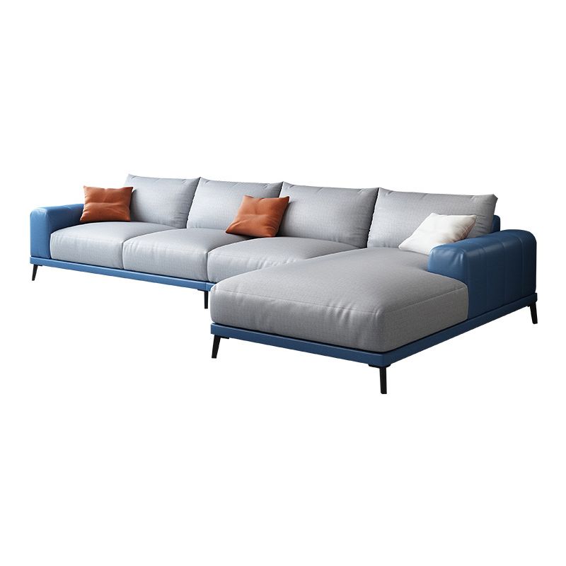 Square Arm Loose Back Sectional with Chaise Faux Leather 4-seater Sectional