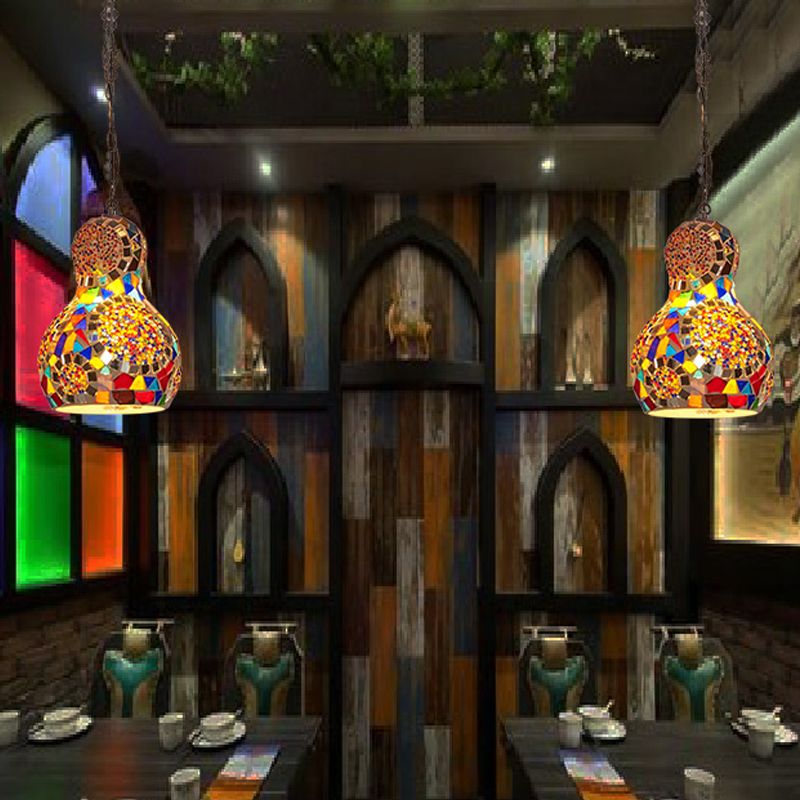 Schnittglaskürbis hängende Leuchte türkische 1 leichte Restaurant Deckenanhänger in Gelb/Orange/Grün