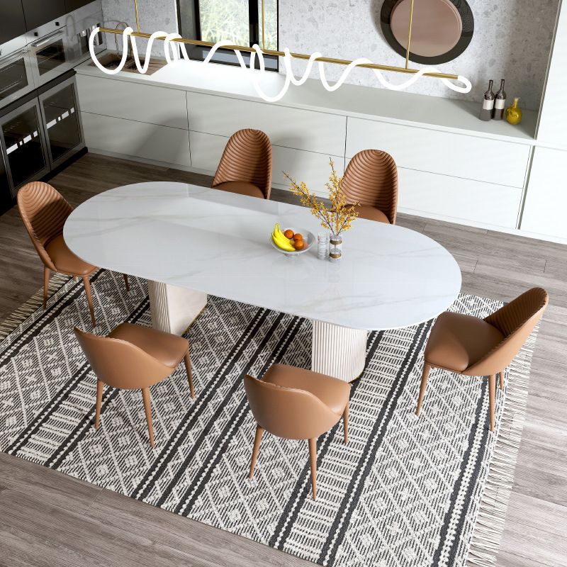 Glam Oval Standard Dining Table White Sintered Stone Dining Table for Kitchen