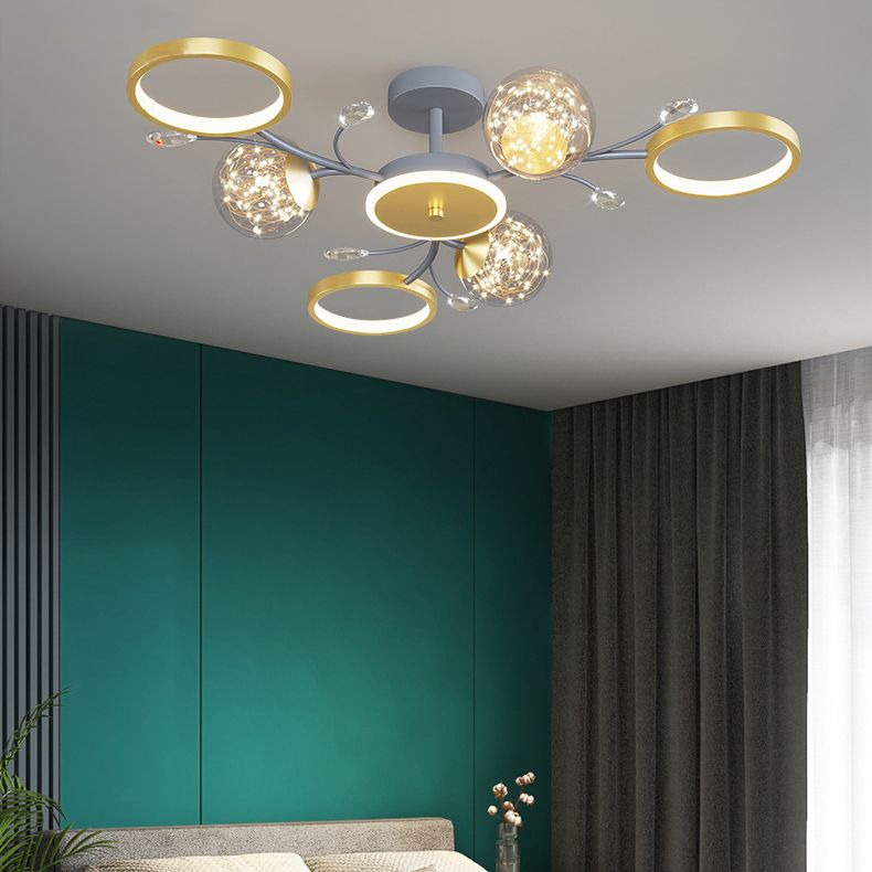 Cercle moderne Flush Lightture Amorture en verre transparent LED LED Semi Flush Light in Grey-Gold