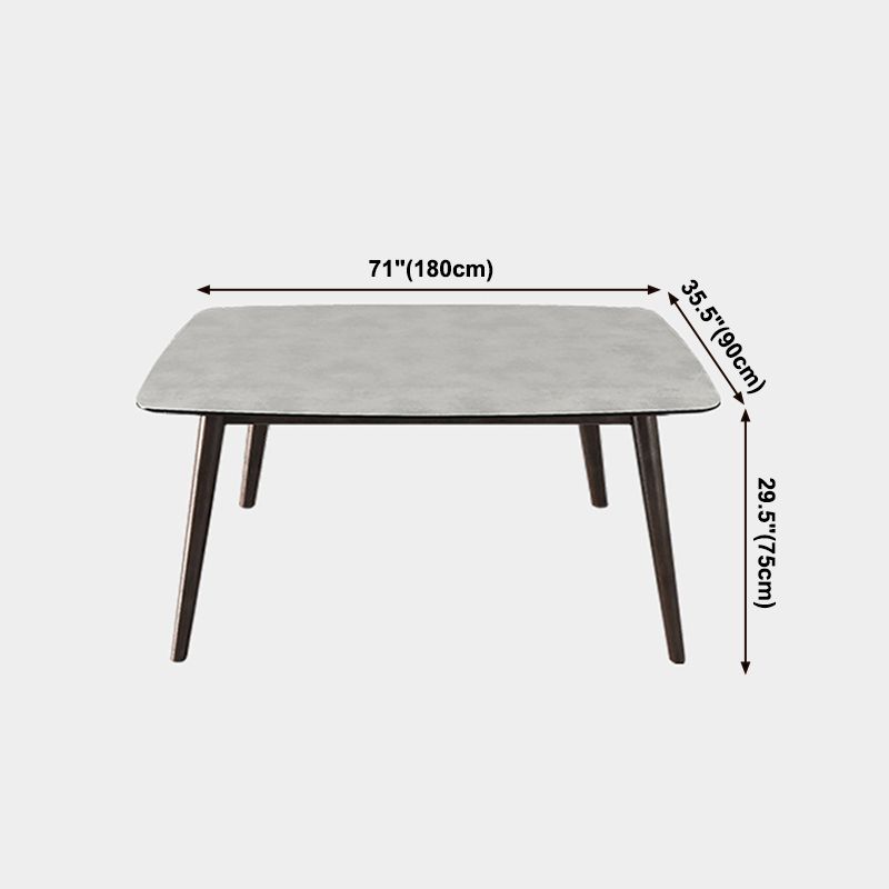 Mesa rectangular moderna medieval mesa de piedra sinterizada con base de madera y 4 patas