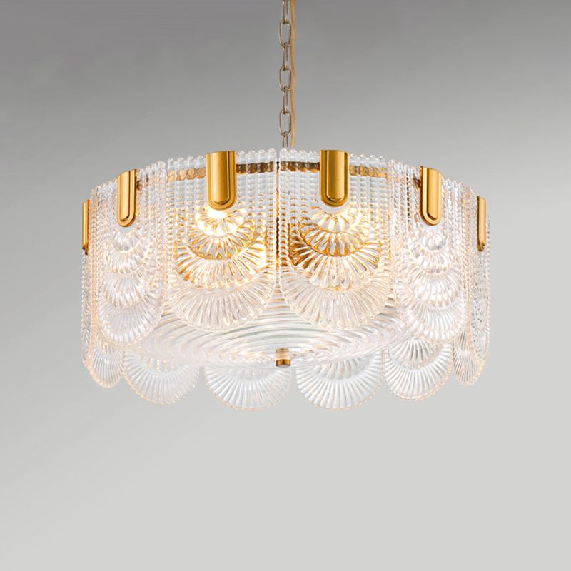Lampada per goccia di vetro a testura chiara smerlata classica sala da pranzo lampadario lampadario in ottone