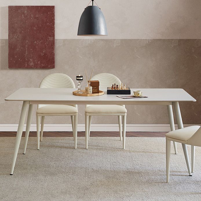 Contemporary Dinette Table Rectangle Stone Dining Room Table in White