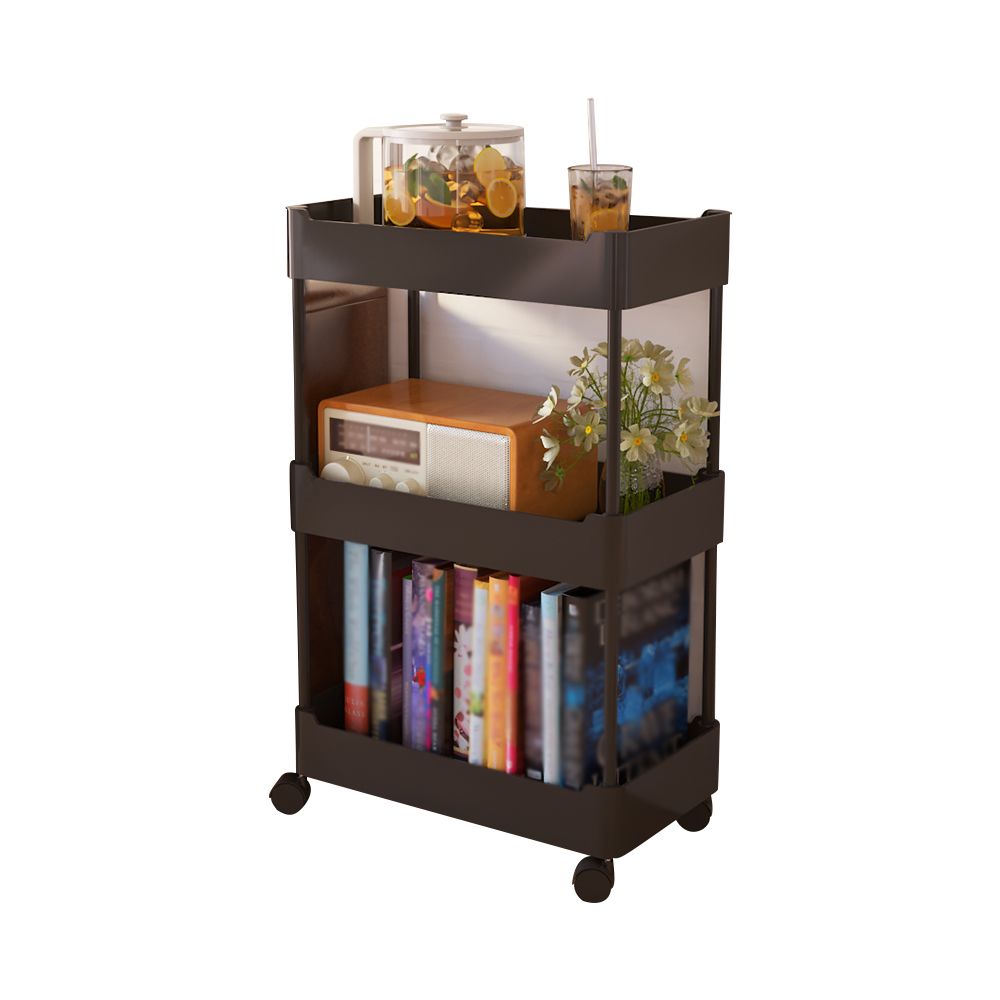 Modern Metal Frame Etagere Bookshelf White and Black Bookcase with Caster Wheels