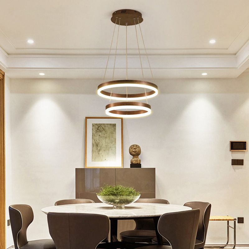 Wrought Iron Black LED Pendant Light in Modern Luxury Style Layered Circles Ceiling Light with Acrylic Shade