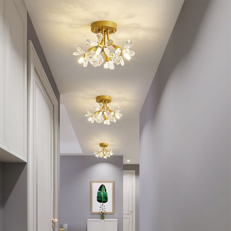 Contemporary Flower-Shaped Flush Light Crystal Flush Mount Ceiling Fixture