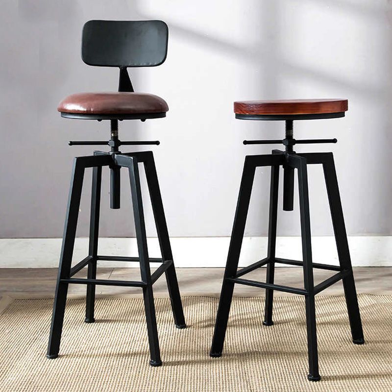 Industrial Metal Barstool Faux Leather Low Back Counter Stool with Iorn 4 Legs
