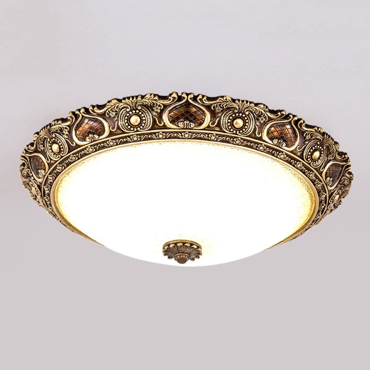 Bronze Resin Flush Ceiling Light Traditional 1-Head Dome Flush Mount Lamp with Glass Shade