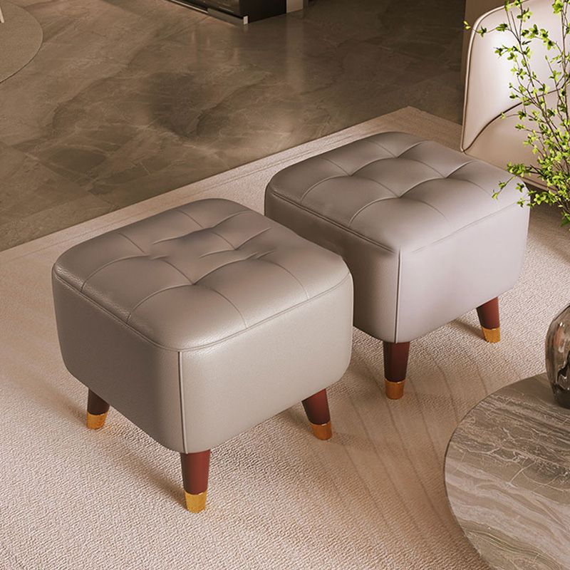 Mid-Century Modern Ottoman Genuine Leather Tufted Square Ottoman with Chair Legs