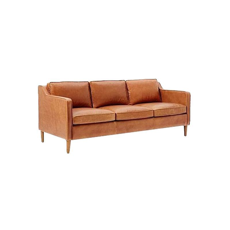 Mid Century Modern Sloped Arm Sofa Faux Leather Sofa for Living Room