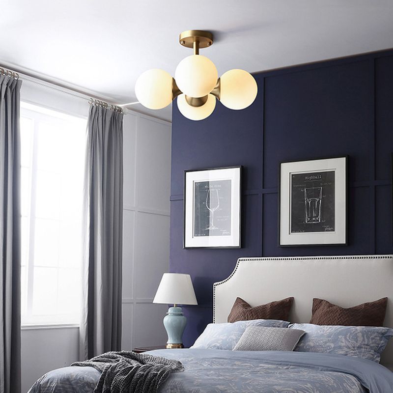 4 luces de vidrio de vidrio semi iluminación de montura de rubor bolas de estilo moderno luz semi descarga para sala de estar