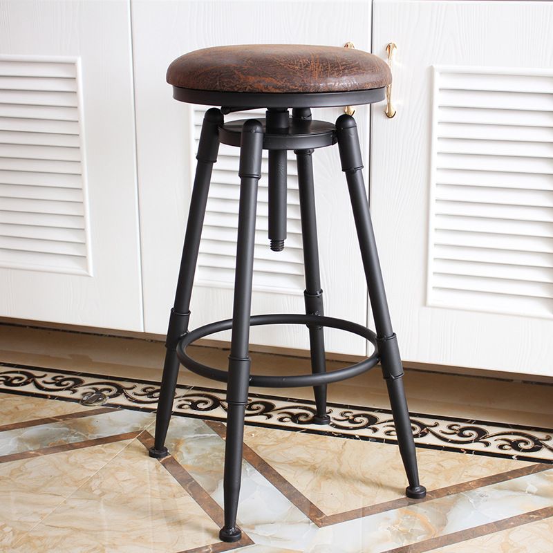 Industrial Metal Barstool Leather Counter Stool in Matte Finish for Home