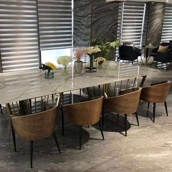 Modern Sintered Stone Dining Room Set with Rectangle Table and Gold Legs Dining Set