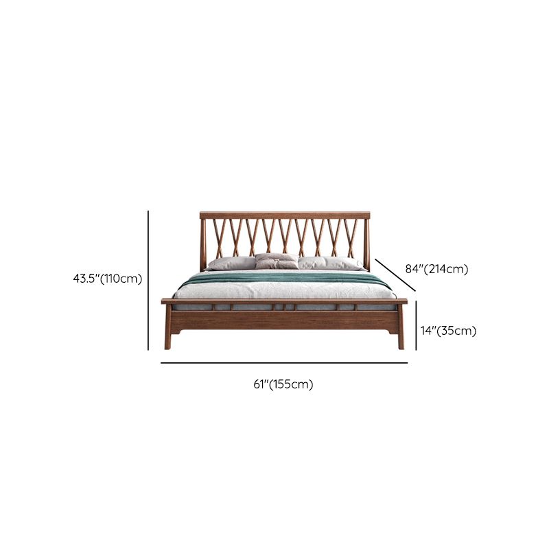 Traditional Open-Frame Bed Solid Wood Solid Color Slat Bed with Headboard