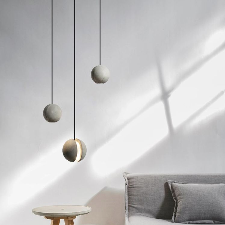 Mini Sphere Hanging Lamp Modern Cement 1 Head Restaurant Pendant Light in Grey