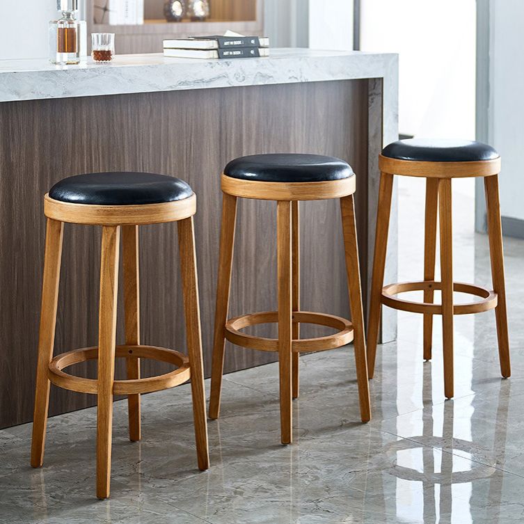 Contemporary Style Bar-stool Round Counter Bar Stool with Wooden Legs for Kitchen