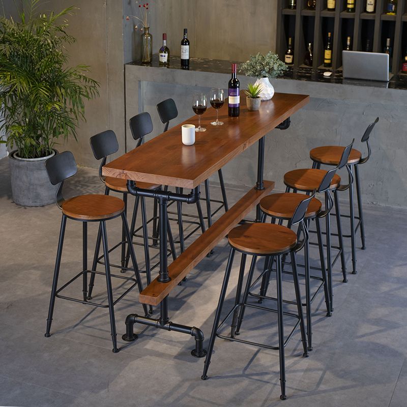 Industrial Trestle Base Bar Height Table Metal and Wood Bar Table for  Dining Room