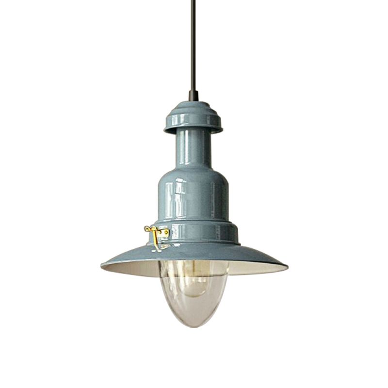 Industrial Stylish Saucer Ceiling Fixture 1 Light Metallic Pendant Lighting in Blue/Sky Blue/Yellow for Living Room