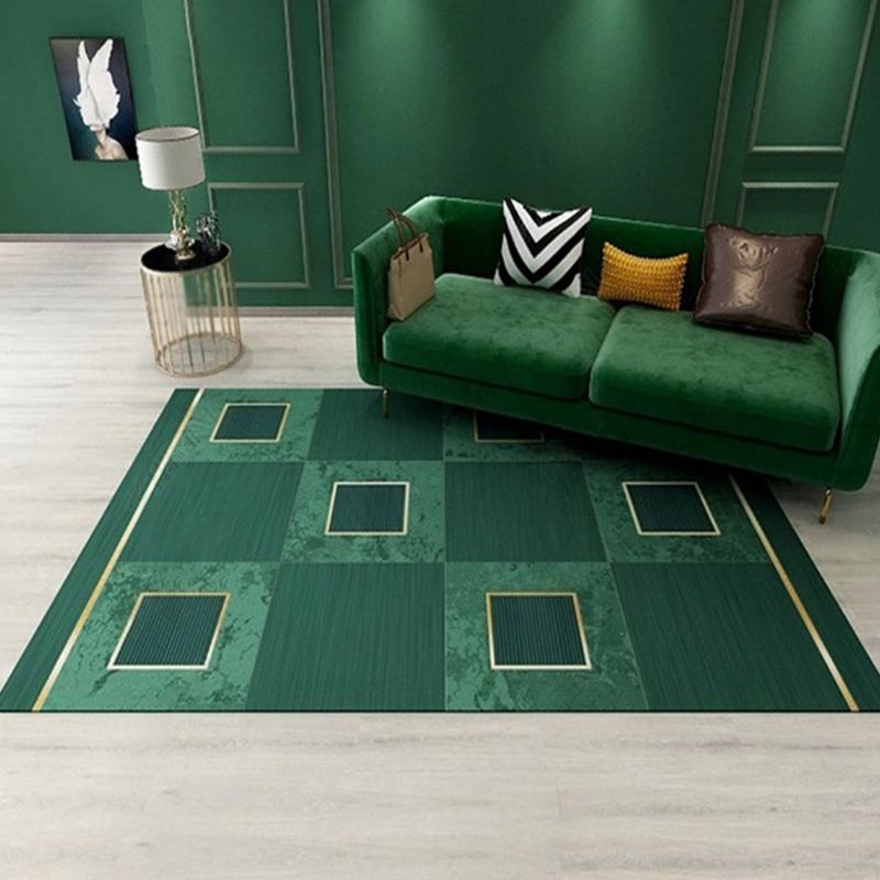 Green Tone Metal Lines Print Rug Polyester Trendy Anti-Slip Backing Indoor Rug for Living Room