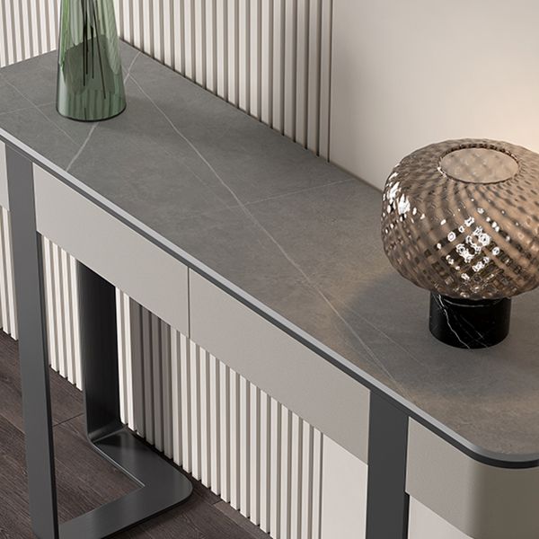 Stone Half Moon Accent Table Modern 33.46" Tall Console Table for Hall