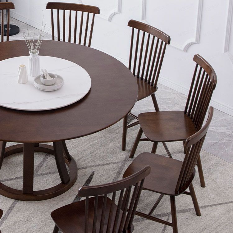 Solid Wood Pedestal Table Convertible Dining Table for Kitchen