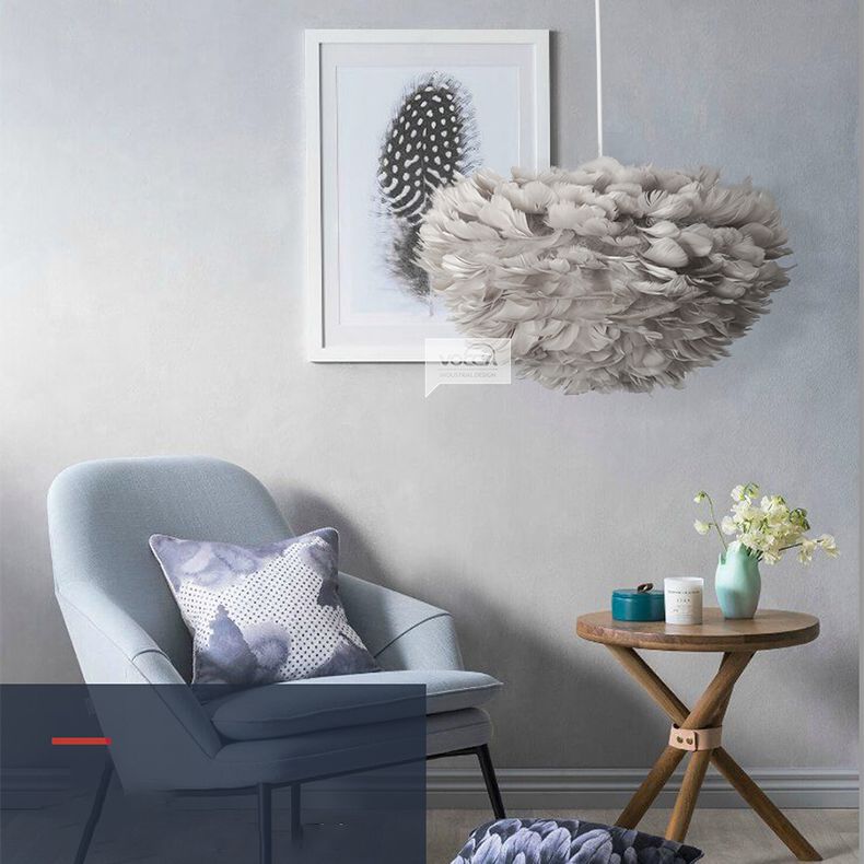 Shaded Bedroom Chandelier Light Fixture Feather Simplistic Ceiling Pendant Light