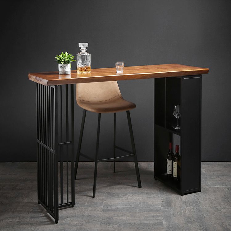 Indoor Glam Pub Set Natural 1/2/3 Pieces Wood and Metal Pub Table Set with Storage