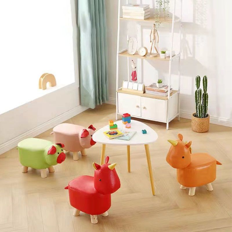 Contemporary Pouf Ottoman Cotton Upholstered Animal Shape Ottoman with Chair Legs