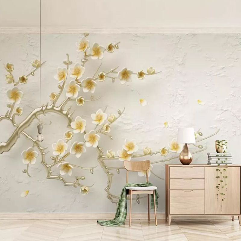Traditional Beige Magnolia Wall Decor for Commercial Use, Non-Woven Material