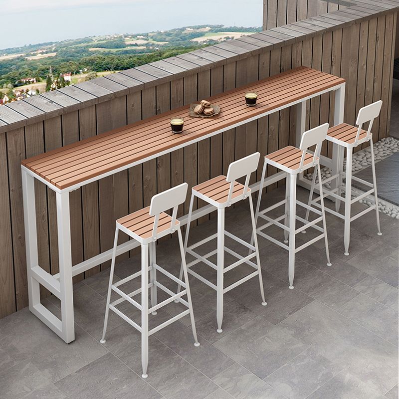 Metal and Wood Rectangular Table, Industrial Style Minimalist Balcony Outdoor Bar Table