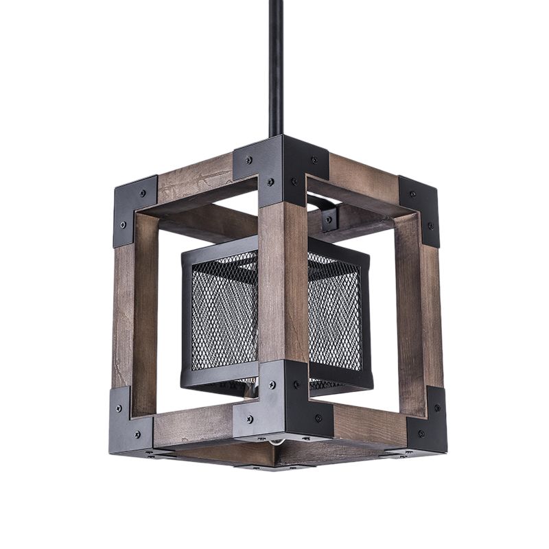 Braunes Drahtgitter anheizt helles Industrialmetall Ein Glühbirnenhänge -Lampe mit quadratischem Schatten