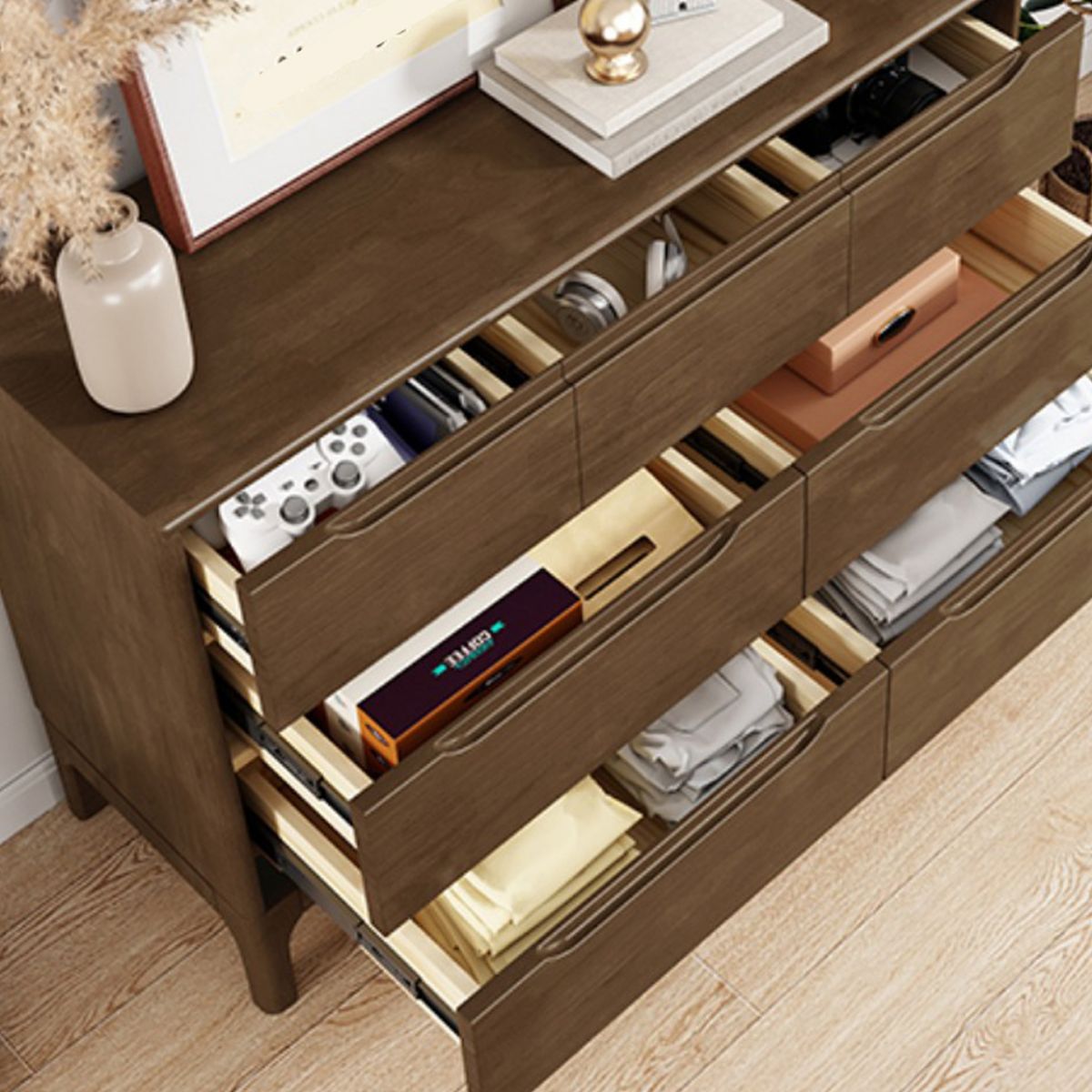 Espresso Solid Wood Accent Chest Mid-Century Modern Storage Cabinet with Drawers