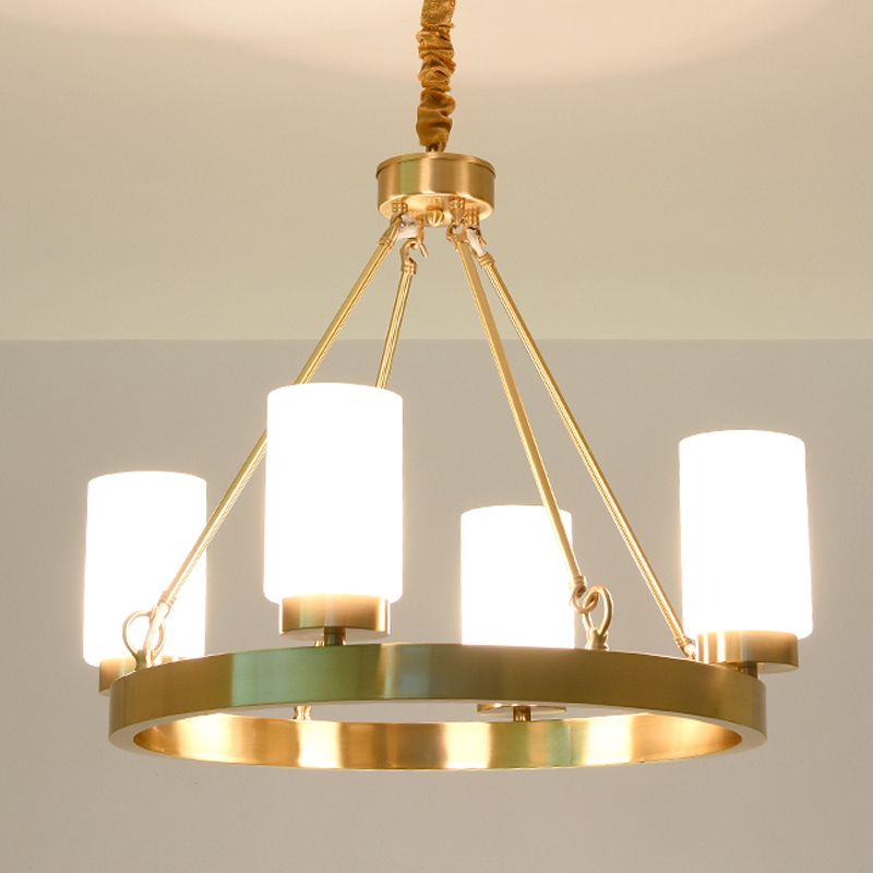 Wagon Wheel Grosted Glass Chandelier Light Classic Classic 4/6 Lumières Éclairage pendentif chambre en or avec nuance de cylindre