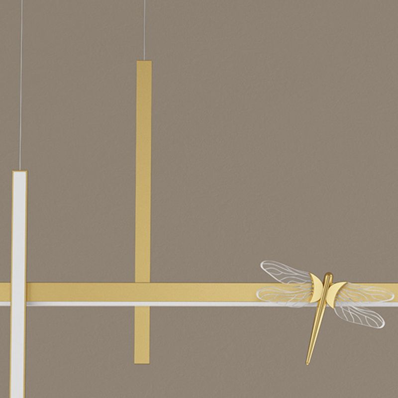 Luci di isola di libellula lineare moderna lampadario metallo 4 luci isola luminose